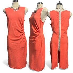 Kenneth Cole Orange Coral Midi Dress with Back Zipper
